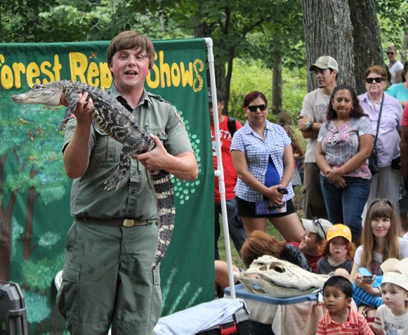 visitors watch a reptile show